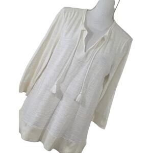 LOFT! ULTRA LIGHT DELICATE CREAM KNIT 1/2 SLEEVE TUNIC TOP, BLOUSE, SWEATER!SZ L